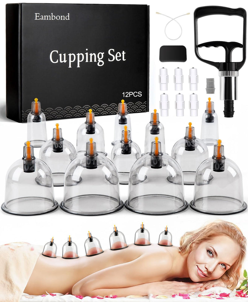 [Australia] - Cupping Kit for Massage Therapy, Silicone Physical Chinese Therapy Cupping Set at Home, Professional Muscle Cupping Tool with Pump & Vacuum Cups for Cellulite Reduction 12 Cups+6 Magnets+1 Extension Tube+1 Hand Pump 
