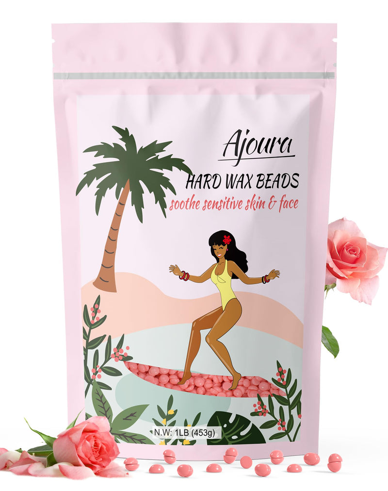 [Australia] - Ajoura Wax Beads for Hair Removal, 1lb Pink Rose Hard Wax for Coarse Hair, Perfect for Brazilian, Bikini, Eyebrow, Legs, Facial, and Full Body Waxing, At-Home Wax Refill for Women and Men Pink Wax 