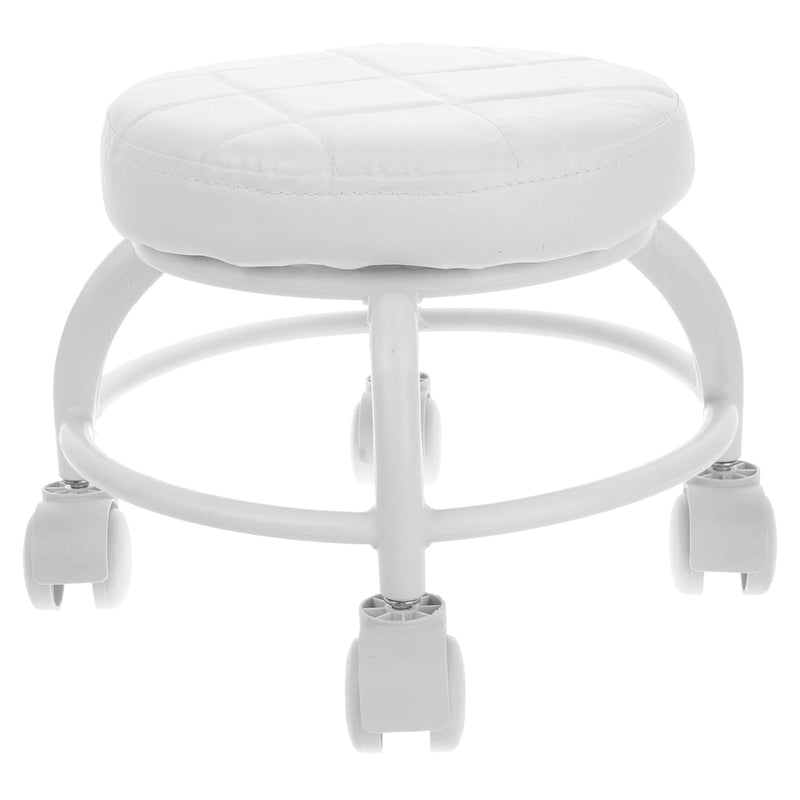 [Australia] - Low Rolling Stool with Wheels PU Leather Low Stool Modern Round Roller Seat for Manicure, Mechanic,Home Office White 