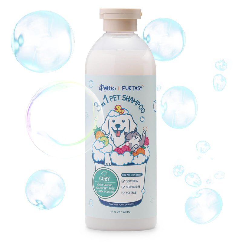iPettie Furtasy Pet Shampoo, Cozy Scent 3-in-1 Shampoo with Aloe & Herbal Extracts, Soothing, Deodorizing, Softening, Alcohol-Free, No Synthetic Dyes, 500ml - PawsPlanet Australia