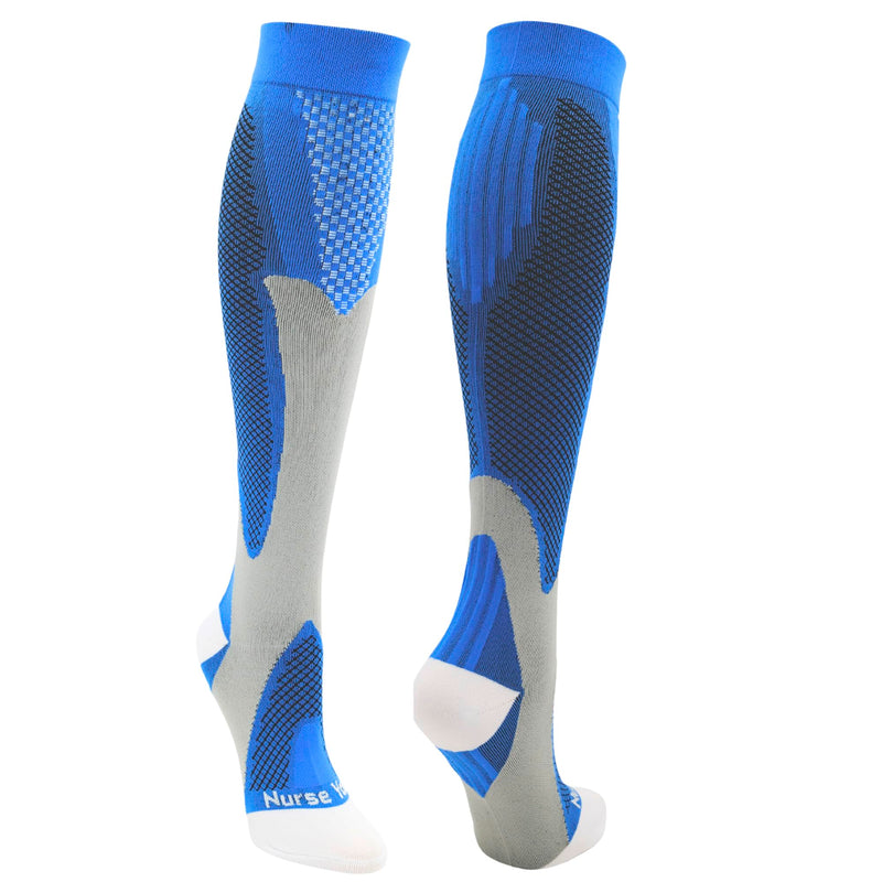[Australia] - Compression Socks for Nurses - Women & Men - 20-30mmHg Graduated Compression, Zero-Toe Compression, For Medical Staff, Nursing, Athletic Support Such As Running, Cycling, Hiking - 1 Pair Large-X-Large Blue 