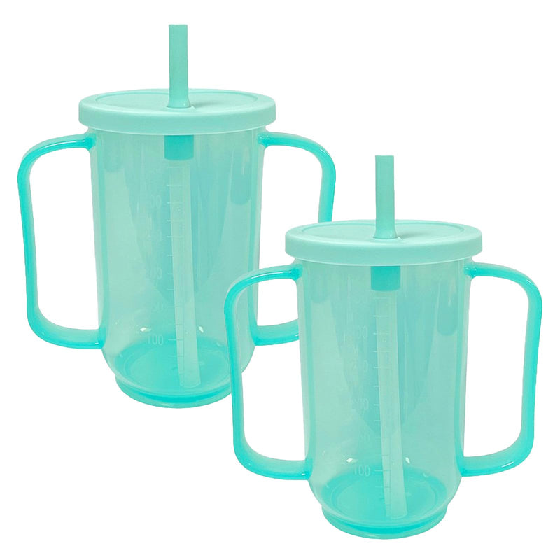 [Australia] - 2 Pack Adult Sippy Cups for Elderly 12oz No Spill Cup for Adults Dysphagia Cups with 2 Handles Straw for Disabled Patients Limited Mobility Green 