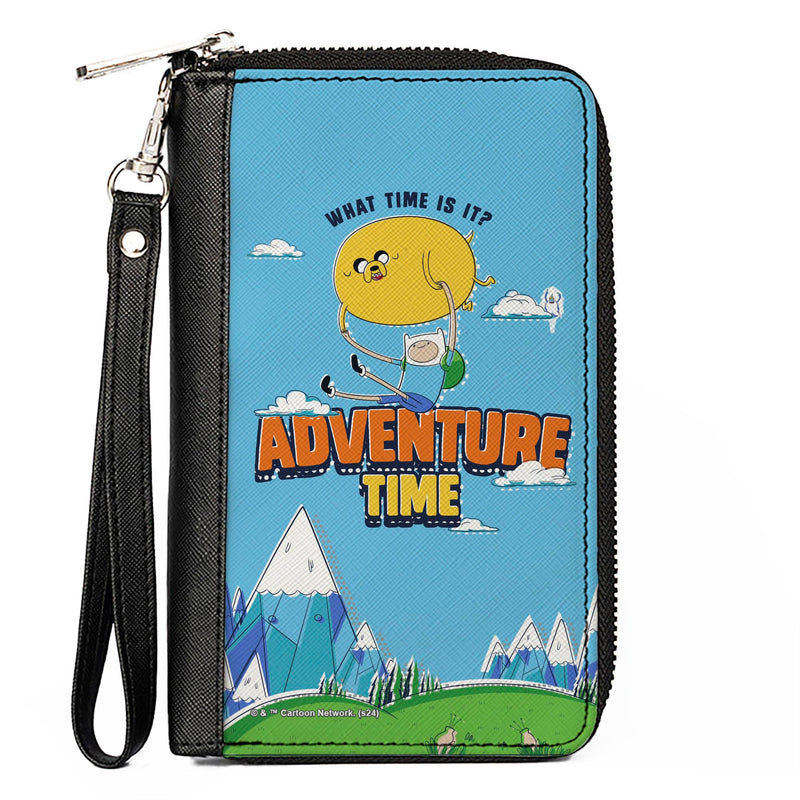 Buckle-Down Adventure Time Vegan Leather Zip Around Wallet | Adventure Time Jake and Finn WHAT TIME IS IT Flying Pose Blue Billfold Credit Card and ID Slots