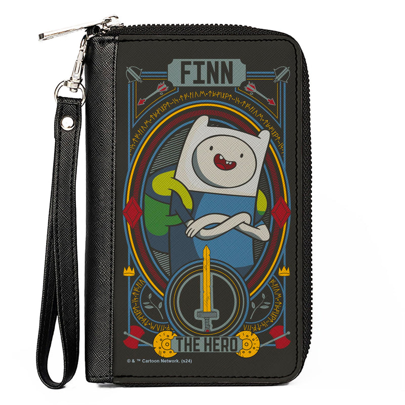 Buckle-Down Adventure Time Vegan Leather Zip Around Wallet | Adventure Time Finn the Hero Pose and Sword Icon Black/Multi Billfold Credit Card and ID Slots