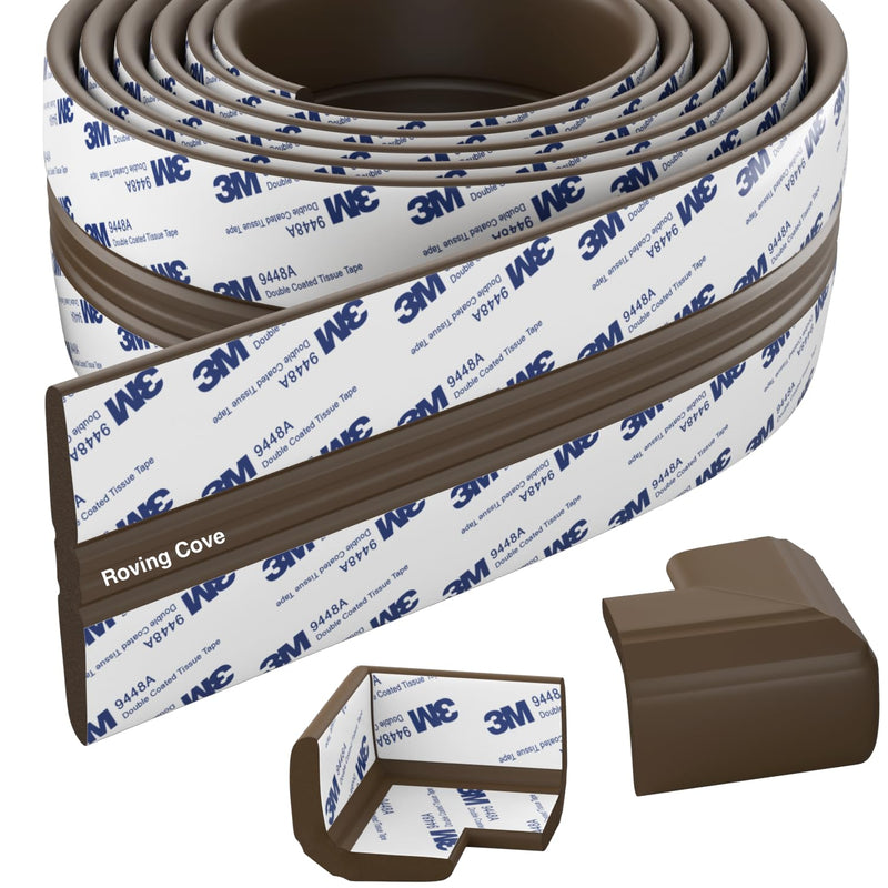 [Australia] - Roving Cove PreFit (Broad) Fireplace Edge Corner Protector (Extra Wide 9ft Edge 2 Corners), Baby Proofing Bumper Guards, Coffee Brown, Pre-Taped, for Straight Surfaces - New & Improved Broad 9ft Edge 2 Corners 