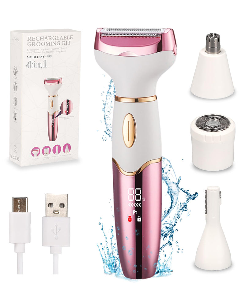 [Australia] - Women Electric Razor, Painless Body Hair Trimmer and Facial Hair Removal Kit,Cordless Body Shaver for Trip, LCD Display USB Charge, IPX7 Waterproof&Easy Cleaning for Face Arm Leg Bikini Underarm 