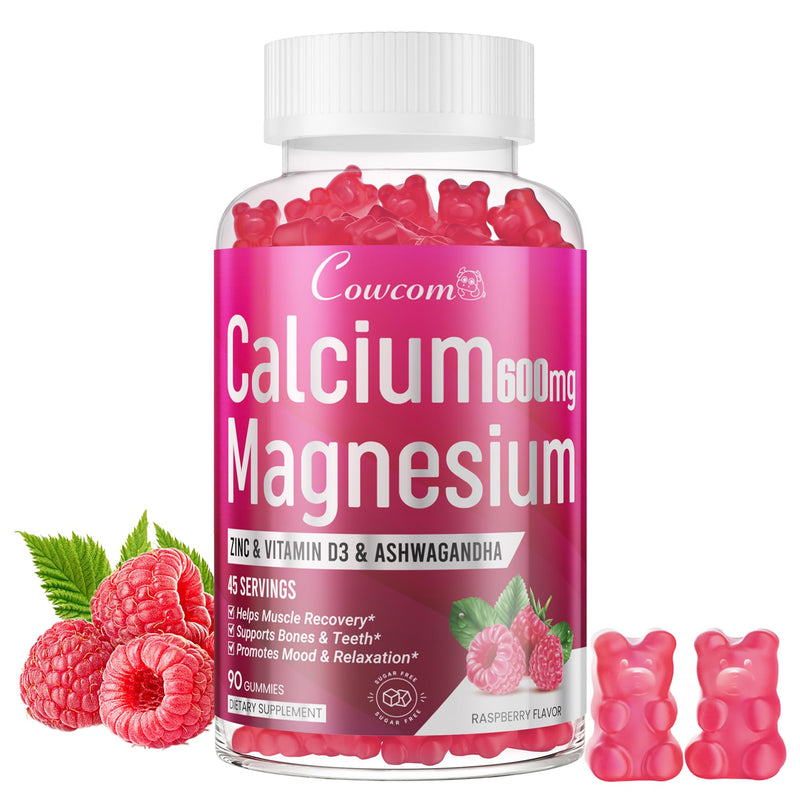 Calcium Magnesium Zinc Gummies & Vitamin D3,B6,B12,Immune & Supporting Bone Health Calcium Magnesium Supplement for Women Men,Sugar-Free Vegan Raspberry Flavor 90 Counts