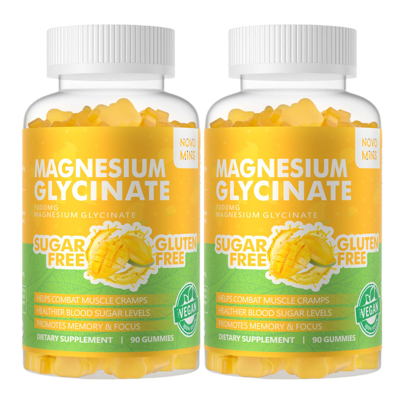 Magnesium Glycinate Gummies 1000mg - Sugar Free Magnesium Potassium Supplement with Vitamin D, B6, CoQ10 for Calm Mood & Sleep Support - 180 Mango Pineapple 90 Count (Pack of 2)