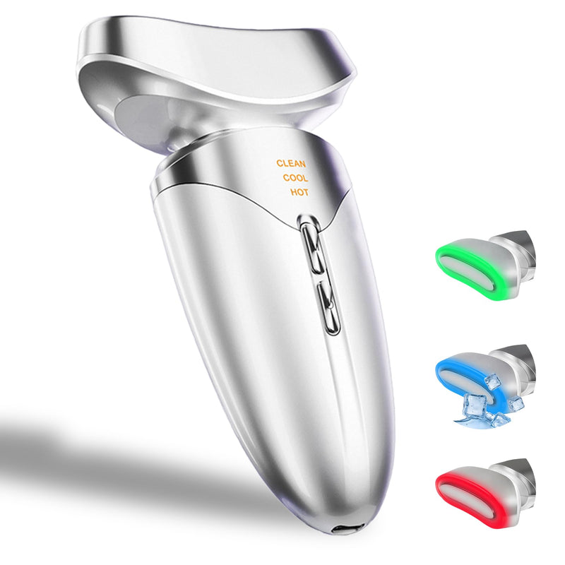 [Australia] - Red Light Beauty Device for Face and Neck, Based on High-end Red and Blue LED Light, Facial Cold and Hot, Vibration Technology, 3 Color Led Face and Neck Beauty Device for Home Use, Pearly White 