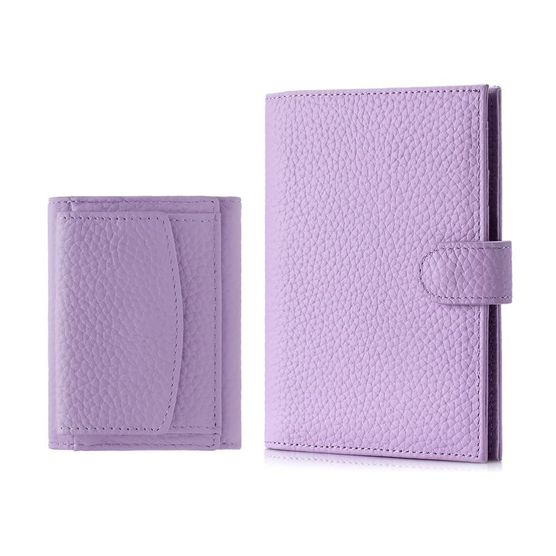 Karmiir RFID Blocking Small Leathear Coin Wallet & RFID Blocking Leather Passport Wallet, Light Purple(Same Color&Material)