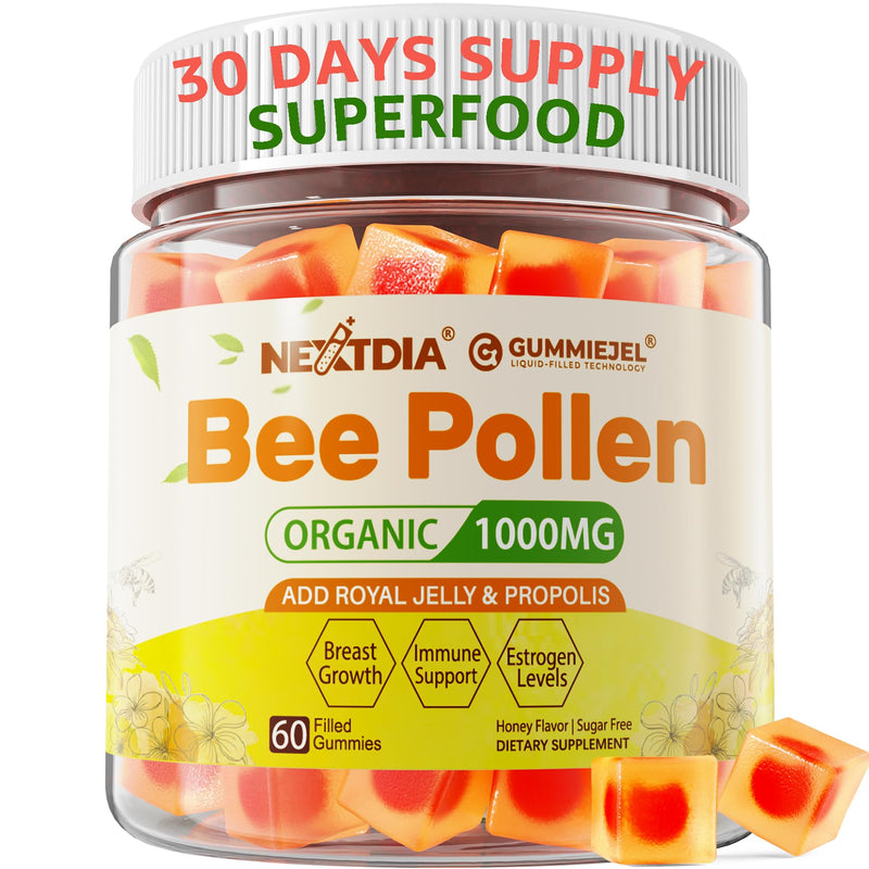 [Australia] - Bee Pollen Organic 1000mg, w/Propolis, Royal Jelly, Sugar Free Bee Pollen Gummies Rich in B-Vitamin, Antioxidants, Amino Acids, Bee Pollen Supplement for Energy, Skin & Immune (1 Pack) 60 Count (Pack of 1) 