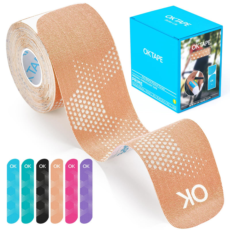 [Australia] - OK TAPE Synthetic Kinesiology Tape, 20 Strips Precut K Tape, Waterproof, Elastic Athletic Tape for Pain Relief & Muscle Support, Reflective Design, 2" x 10" -Beige 1 Roll Beige 