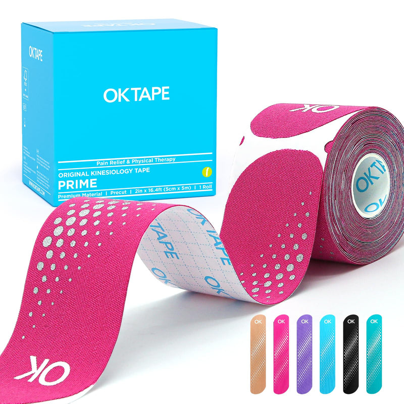 [Australia] - OK TAPE Synthetic Kinesiology Tape Precut Strips, Waterproof Kinesiology Athletic Tape for Joint & Muscle Support, Reflective and Durable Tape, 2in√ó16.4ft Roll 20PCS | Pink 1 Rolls 