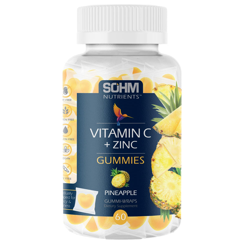 SOHM Vitamin C 60000 mcg + Zinc 15000 mcg Gummies for Adults | 60 Gluten, Gelatin Free, Vegetarian Gummies | Supports Healthy Immune Function | Vitamin C & Zinc Supplement for Men & Women