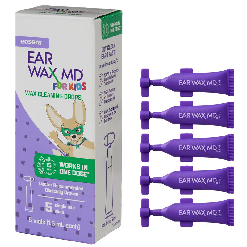 [Australia] - eosera¬Æ Ear Wax MD¬Æ for Kids - Ear Wax Cleaning Drops, 5pk Vials | Fast-Acting | Breaks Down & Dissolves Ear Wax in as Little as 1 Treatment | Clinically Proven | Gentle & Safe I for Kids Age 2+ 