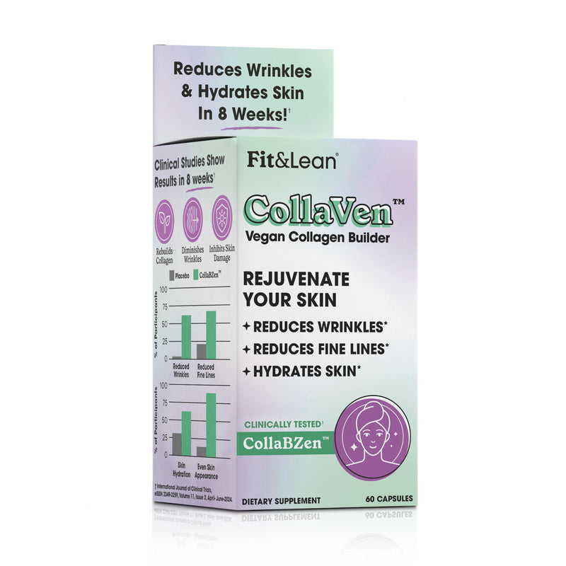 Fit & Lean CollaVen Vegan, Reduce Wrinkles, Boost Collagen Builder, 60 Serv | Plant-Based Collagen Builder | Youthful Hydrated Skin | Reduce Wrinkles & Fine Lines, Clinically Proven | Vegan Caps