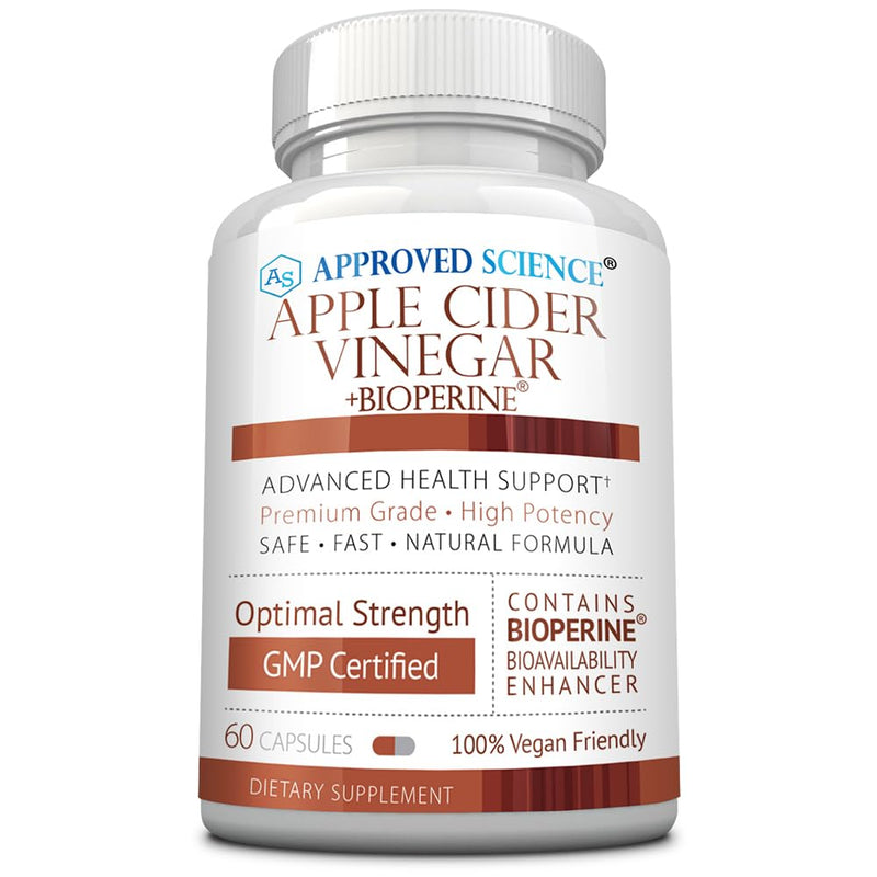 Approved Science Apple Cider Vinegar Capsules with 'The Mother' and BioPerine – 1600mg ACV Supplement – Non-GMO, Vegan, 60 Capsules (Pack of 1) 60 Count (Pack of 1)