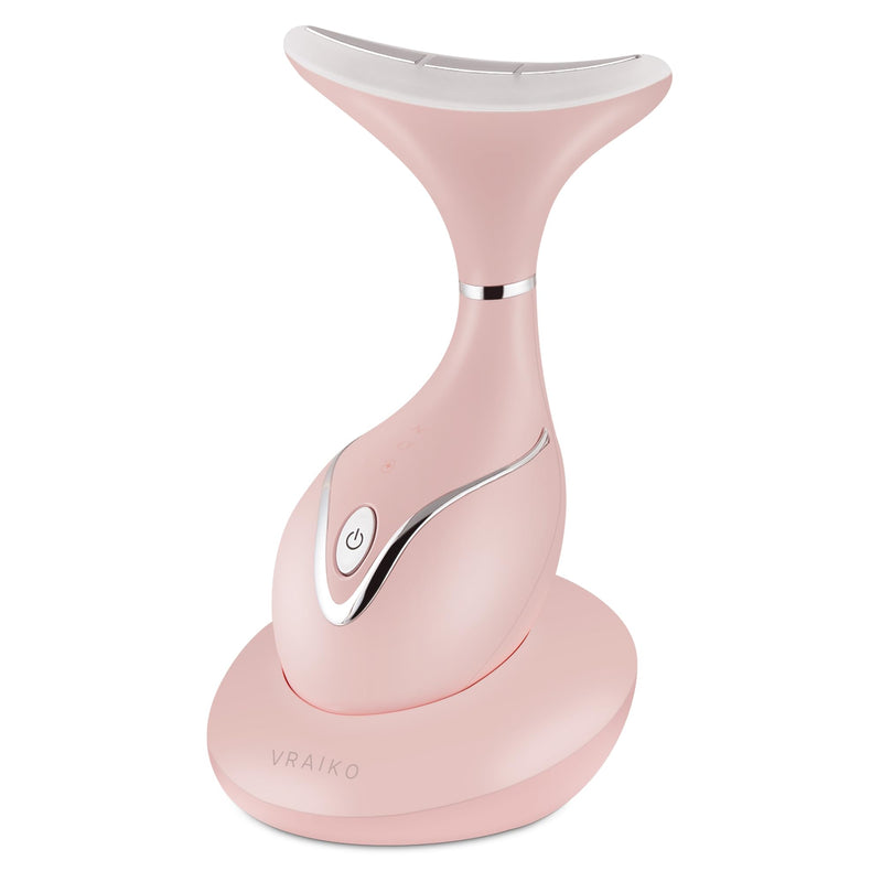 [Australia] - VRAIKO Iris Neck Face Massager, Pro Face Sculpting Tool with Charging Base, All-in-1 Facial Device for Enhanced Absorption, Radiance, Contouring, Elasticity, Home Facial Spa (Pink) Pink 