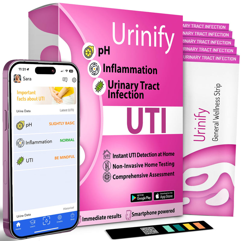 [URINIFY UTI] Mobile App at Home Urinary Tract Infection (UTI) Test Strips, Urine Test Strips, Urinary pH Test Strips, urinalysis Test, Leukocytes, Nitrite, and pH (5 Counts (Pack of 1)) 5 Count (Pack of 1)