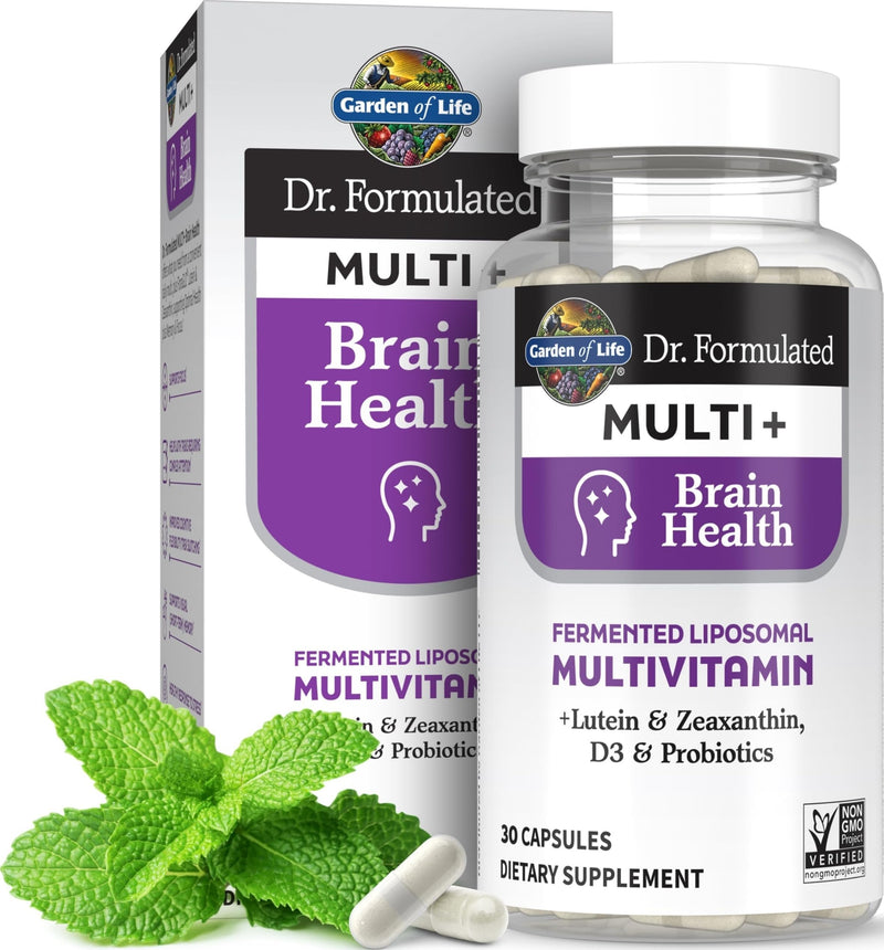 Garden of Life Dr Formulated Multi+ Brain Health, Fermented Liposomal Multivitamin + Lutein & Zeaxanthin, Vitamin D3 & Probiotics - Memory & Focus Support, Digestive & Immune Health, 30 Capsules