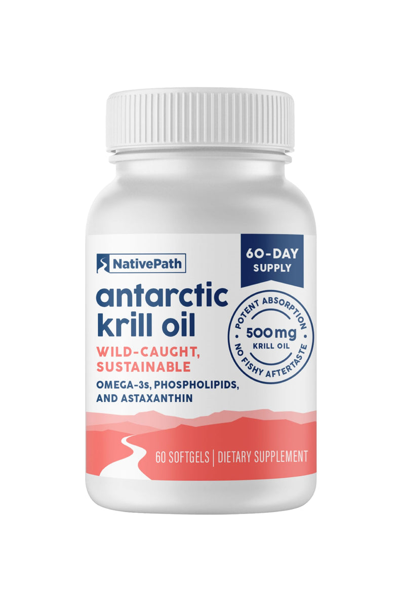 [Australia] - NativePath Antarctic Krill Oil - Wild-Caught Omega 3 Krill Oil 500mg Softgels with EPA, DHA and Astaxanthin - Supplement for Joint, Heart, Brain and Immunity - 60 ct - No Fishy Aftertaste 60 Count (Pack of 1) 