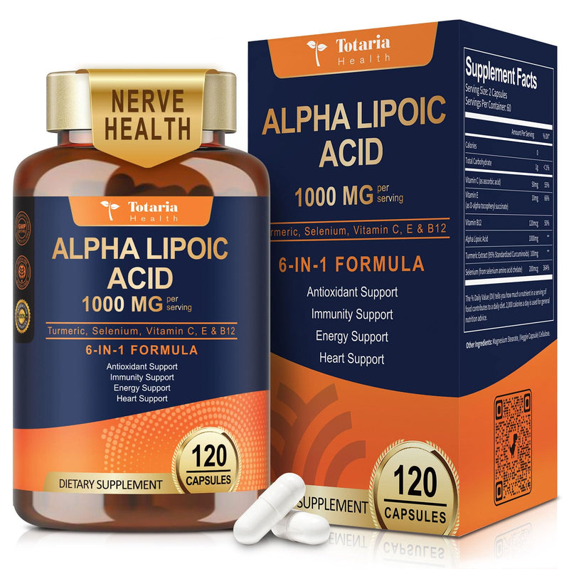 [Australia] - Alpha Lipoic Acid 1000mg - ALA Supplement Antioxidant for Neuropathy Support Nerve Health, Liver Detox, Antioxidant, Metabolism and Cell Energy, Anti-Aging - Non-GMO, Gluten Free, Vegan Safe 120 Count (Pack of 1) 