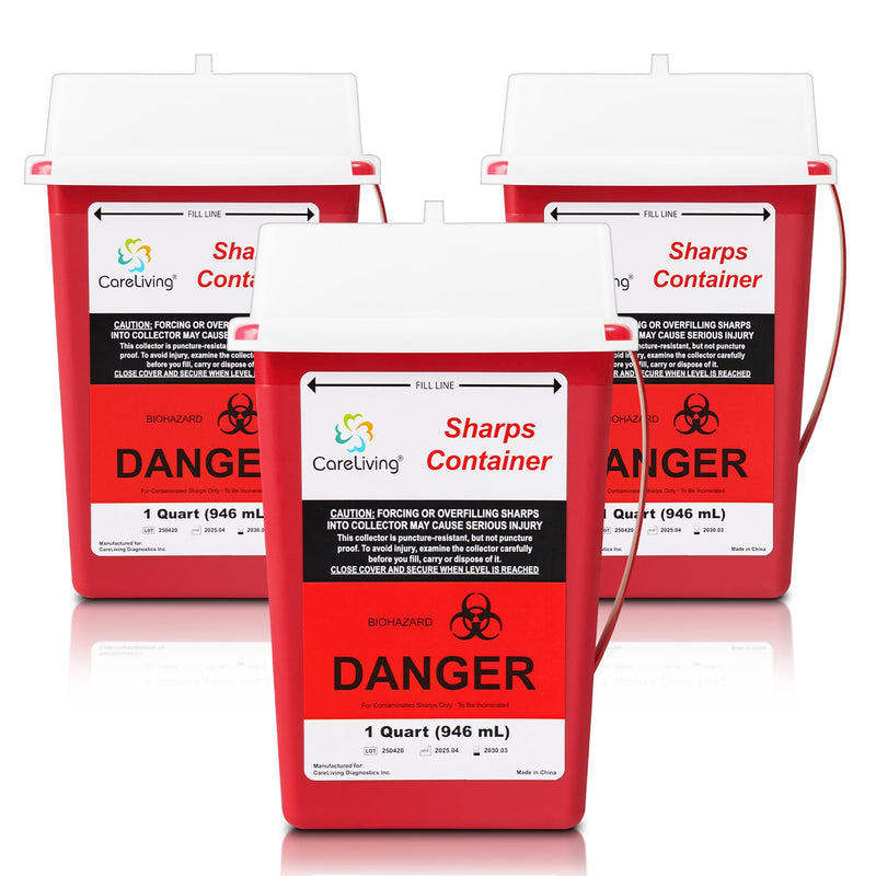 [Australia] - Sharps Container, Sharps Containers for Home Use, 1 Quart (3-Pack), Needle Disposal Containers, Sharps Disposal Container, Small Portable Container for Travel 3 