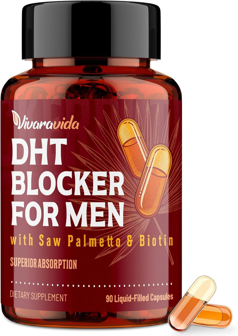 DHT Blocker for Men | Hair Growth Supplement with Saw Palmetto & Biotin - Hair Growth Vitamins - Hair Regrowth - Natural Hair Loss Supplements Liquid-Filled - Proprietary Herbal Blends (90 Capsules) 90 Count (Pack of 1)