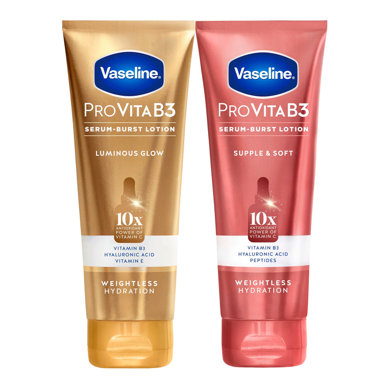 Vaseline Pro VitaB3 Skin Care Serum Burst for Healthy, Glowing Skin Luminous Glow & Supple & Soft 10x Antioxidant Power of Vitamin C with Vitamin B3, Hyaluronic Acid 7.5 fl oz 2Pk | Body moisturizer for dull-looking skin with Vitamins C, E, Niacinamide...