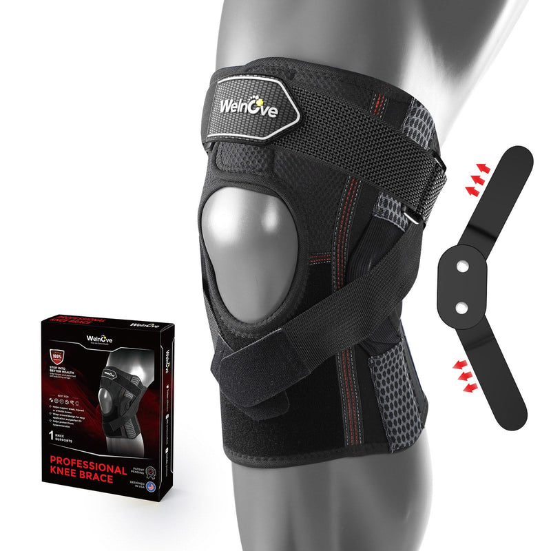 Welnove Professional Hinged Knee Brace - Adjustable Dual Hinges with Side Stabilizers, Open Patella Design - Knee Support for Joint Pain Relief, Arthritis, Meniscus, ACL, PCL（Small） Small
