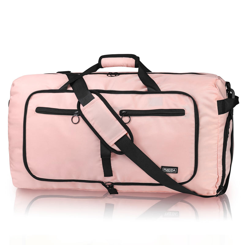 65L Duffle Bag Foldable Travel Duffel Bags for Men Women Travel Bag | Shoes Compartment, 65L Large Capacity, Foldable, Packable, Water Repellent, Tear Resistant, for Traveling Gym Overnight Camp Glossy Light Pink