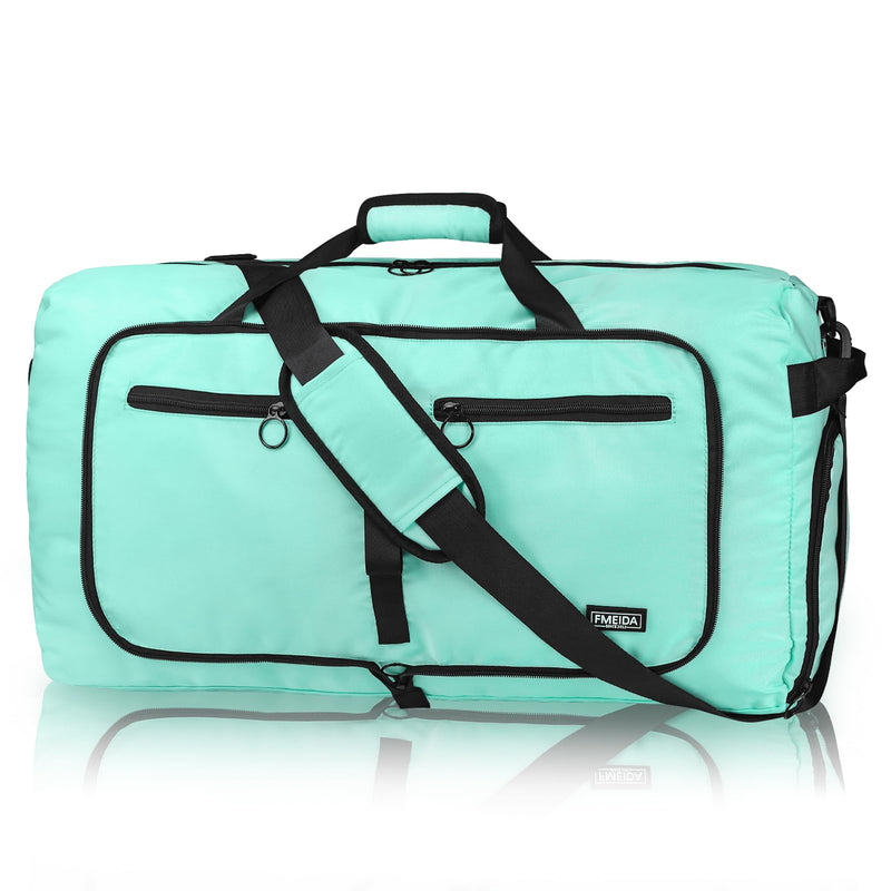 65L Duffle Bag Foldable Travel Duffel Bags for Men Women Travel Bag | Shoes Compartment, 65L Large Capacity, Foldable, Packable, Water Repellent, Tear Resistant, for Traveling Gym Overnight Camp Glossy Mint Green