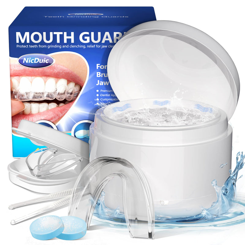 [Australia] - Mouth Guard for Grinding Teeth at Night with a Cleaner, 2 Size/4 Pcs Night Guards for Teeth Grinding, Moldable & Reusable Mouth Guard for Sleeping with 6 Cleaning Tablets. 