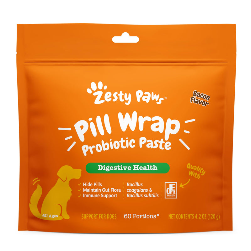Zesty Paws Pill Wrap Probiotic Paste for Dogs - Immune & Digestive System Support - Bacon Flavor - with DE111 Bacillus subtilis - Pockets Any Pill, Tablet & Capsule for Your Dog - 4.2oz - 60 Portions - PawsPlanet Australia