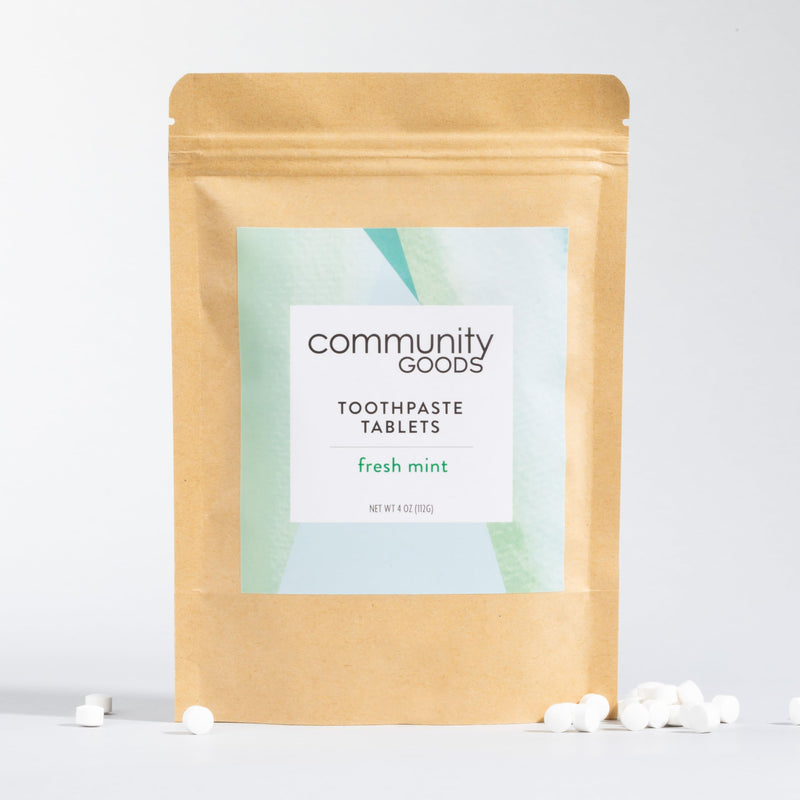 [Australia] - Fresh Mint Toothpaste Tabs (Community Goods Fresh Mint Toothpaste Tablets with Nano Hydroxyapatite | Naturally Whitens, Fluoride-Free, Cruelty-Free, Vegan | Kraft Pouch with 248 tabs, 4 Month Supply) 1 Count (Pack of 248) 