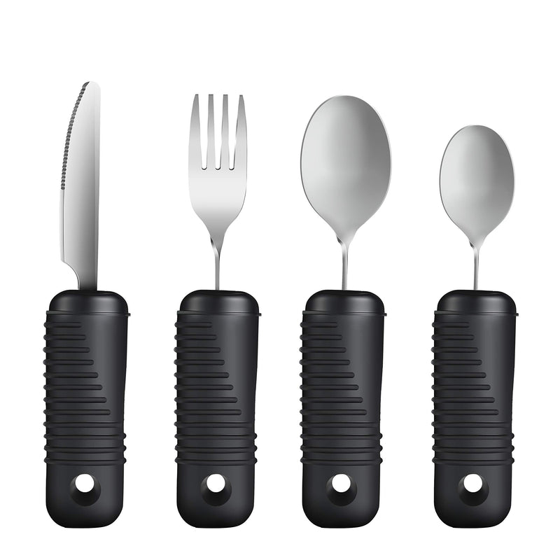 [Australia] - Adaptive Utensils,Easy Grip Silverware,Built Up Bendable Fork,Teaspoon,Tablespoon and Knife for Elderly,Hand Tremors,Arthritis and Parkinson's Patients,4 Piece Set 