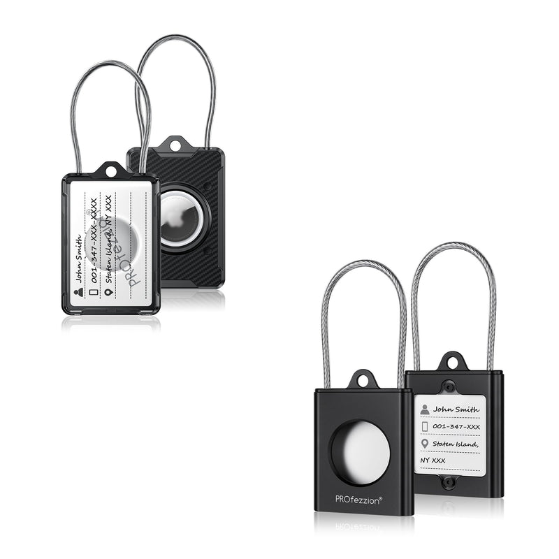 PROfezzion Luggage Tag AirTag Holder with Wire Cable Key Rings for Travel + Metal AirTag Holder for Luggage