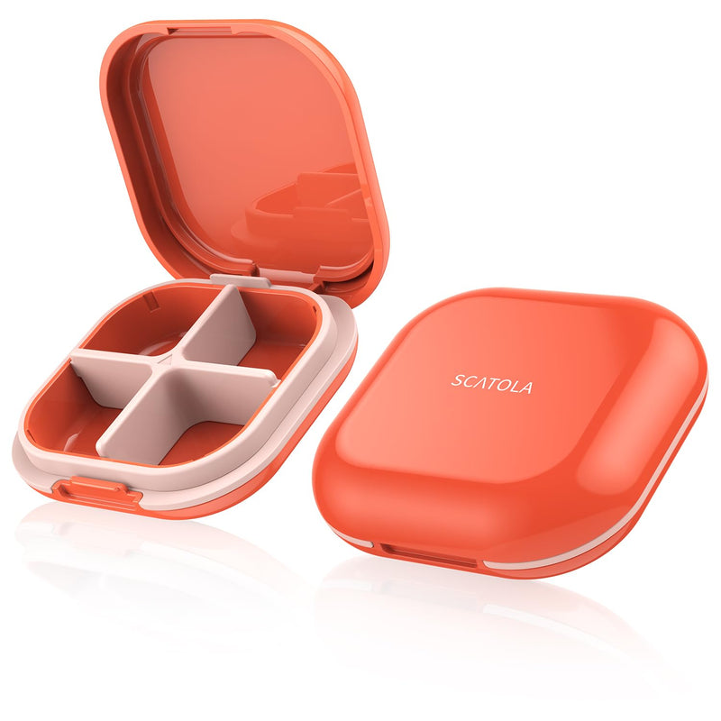 Daily Pill Organizer 4 Compartments, Small Pill Box Portable Travel Pill Case, Mini Pill Container for Purse Pocket, Compact Travel Medicine Organizer for Vitamin, Cod Liver Oil, Supplement (Pink) Pink