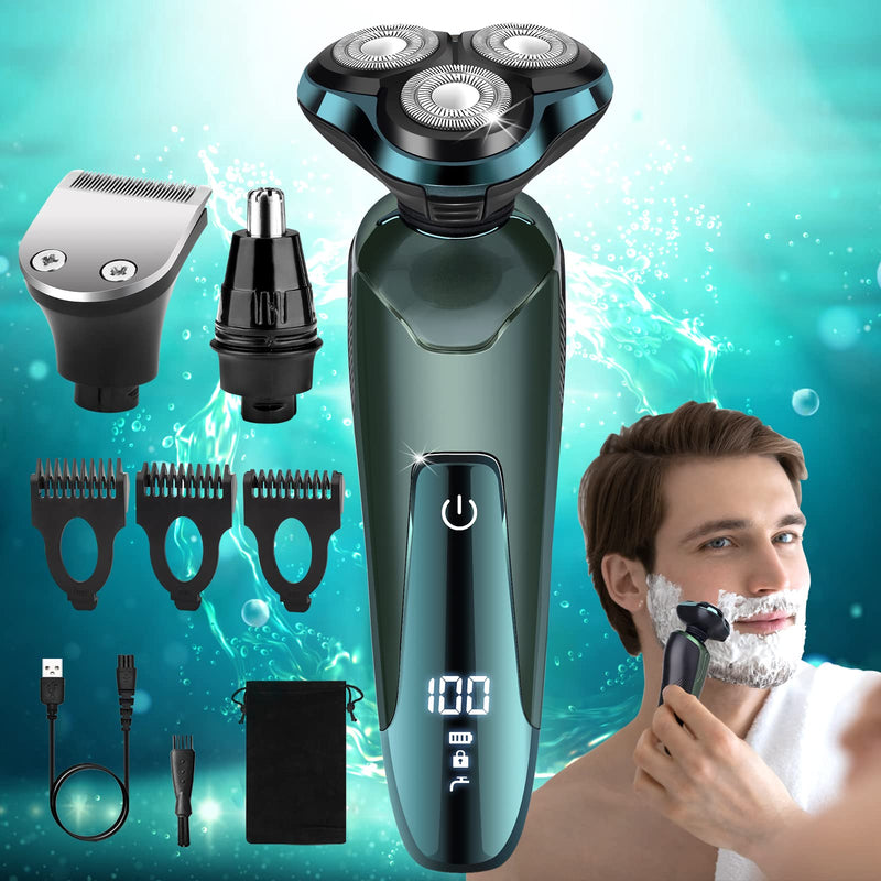 Electric Razr for Men, Electric Shavers for Men's Faces, Detachable Blade 3D Rotary for Shaving with Nose Trimmer Face Cleaning Brush Head Shavers