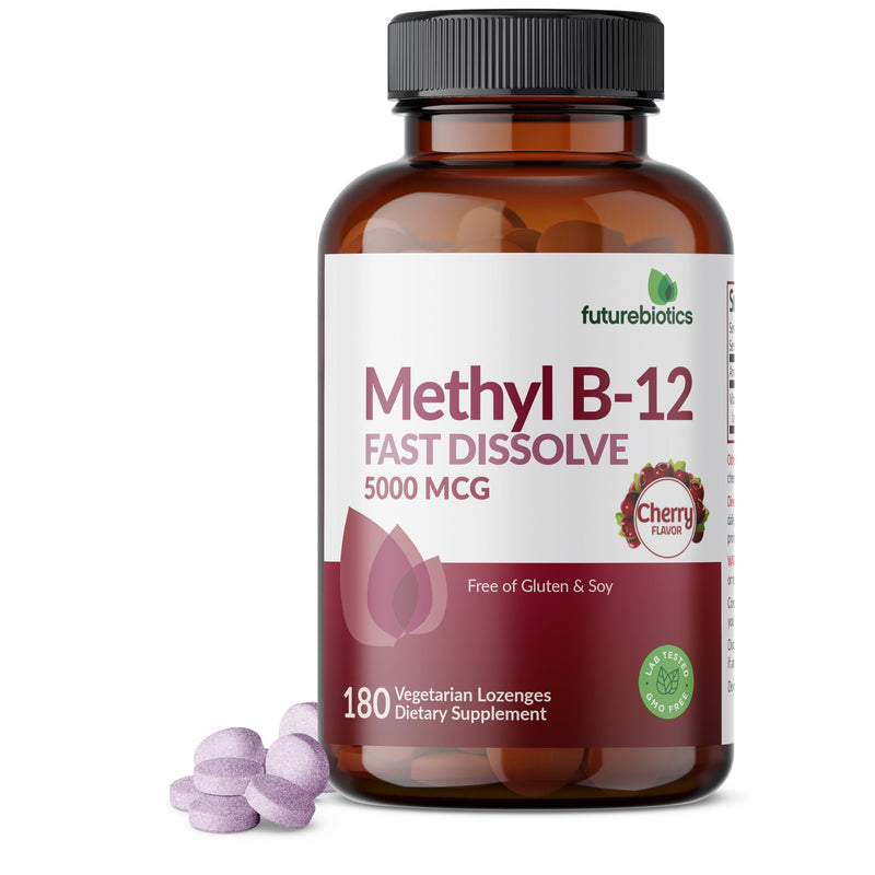 Futurebiotics Methyl B12 5000 MCG Vitamin B12 Methylcobalamin, Cherry Flavor Non-GMO, 180 Vegetarian Lozenges 180 Count (Pack of 1)