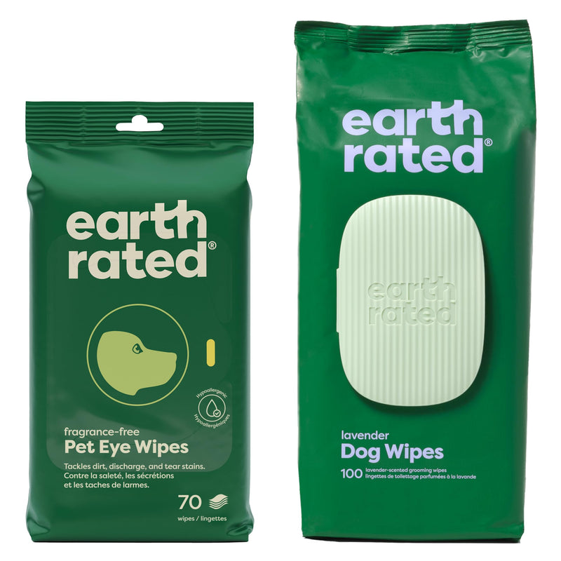 Earth Rated Ear Wipes & Grooming Wipes Bundle - Includes 70 Fragrance-Free Pet Ear Wipes and 100 Lavender-Scented Grooming Wipes. - PawsPlanet Australia