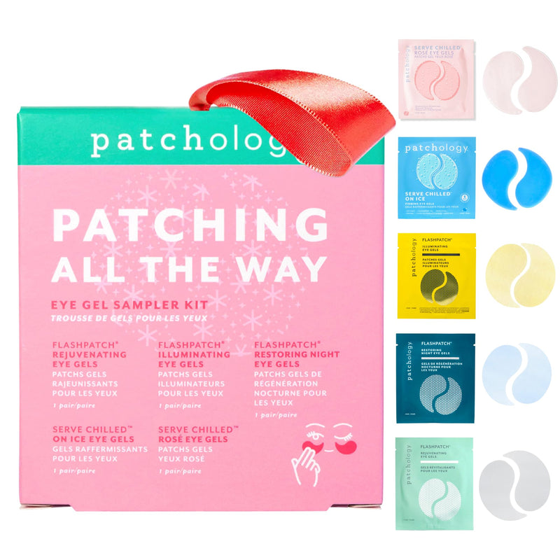 Patchology Patching All The Way Gift Set – Hydrating Gel Masks with Collagen, Retinol, Hyaluronic Acid & Vitamin C – Holiday Skincare Set with 5 Pairs for Puffy Eyes, Dark Circles & Fine Lines