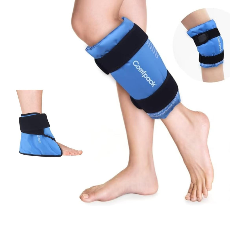 Shin Splint Ice Pack Cold Hot Compression Reusable Gel for Calf & Heel Ice Pack for Plantar Fasciitis Relief, Ankle Foot Ice Pack Wrap for Swelling