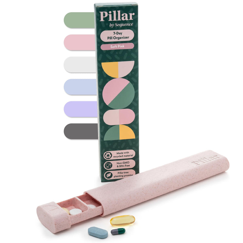 Pillar 7-Day Pill Case - Aesthetic Travel Pill Organizer - Weekly Pill Box | Perfect for daily use & travel, Soft Pink, Beautiful design, Great as a vitamin organizer or supplement organizer Original Pillar