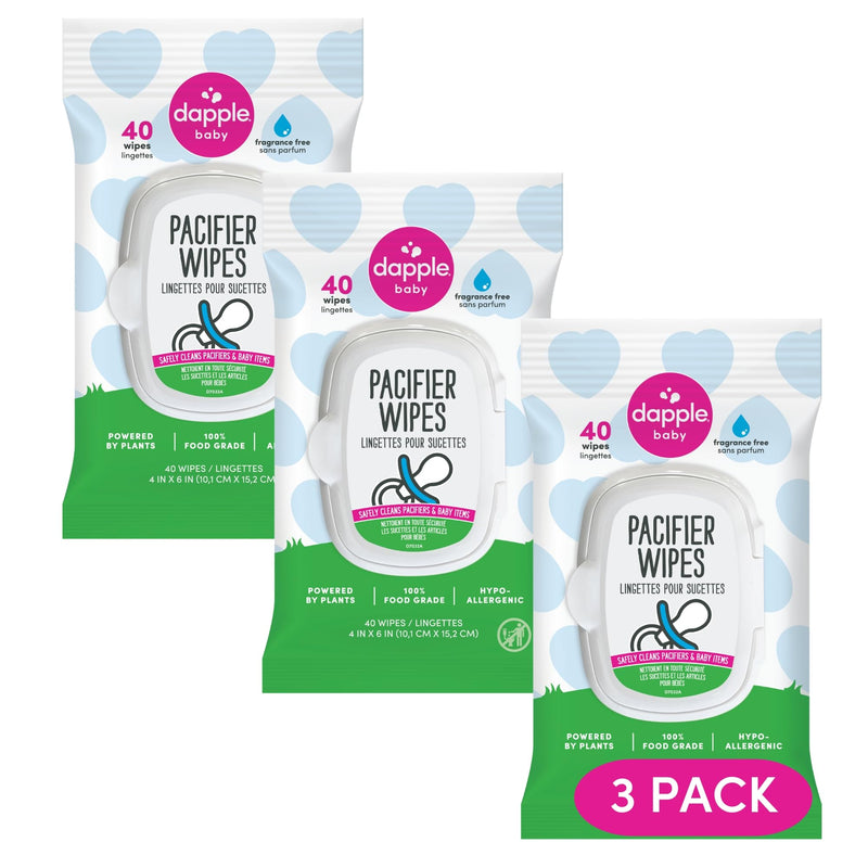 [Australia] - Dapple Pacifier Wipes, for Baby and Toddlers, Diaper Bag Essentials, Fragrance Free 40 Ct, Pack of 3 
