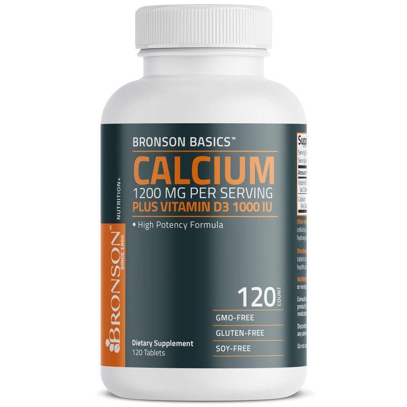 [Australia] - Bronson Calcium 1200mg Per Serving Plus Vitamin D3 1000 IU High Potency Formula, Non-GMO, 120 Tablets 120 Count (Pack of 1) 
