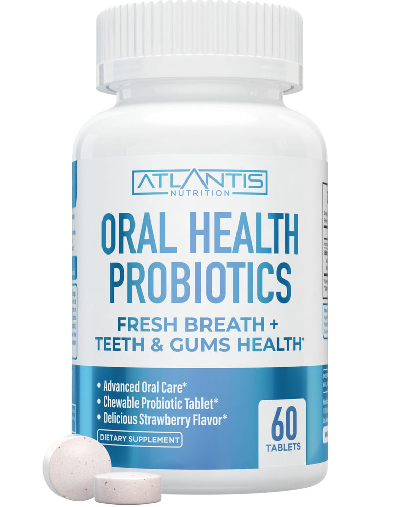 [Australia] - Atlantis Nutrition Oral Probiotics Chewable Tablet - Dental Probiotic for Gum Care & Teeth Care - Bad Breath Treatment for Adults - 3 Billion CFU Probiotic Blend - Strawberry Flavor - 60 Tablets 60 Count (Pack of 1) 