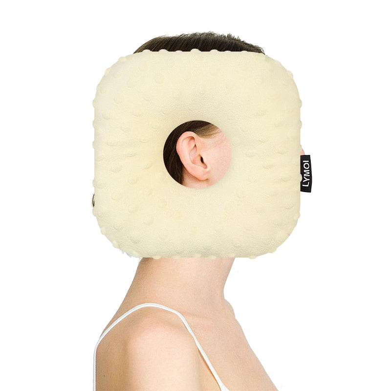 [Australia] - Ear Piercing Pillow for Side Sleepers, Side Sleeping Pillow, Ear Hole Pillow for Ear Pain CNH Piercing Pain Relief Ear Inflammation Pressure Sores Minky Dot (Beige Yellow) Beige Yellow Small 