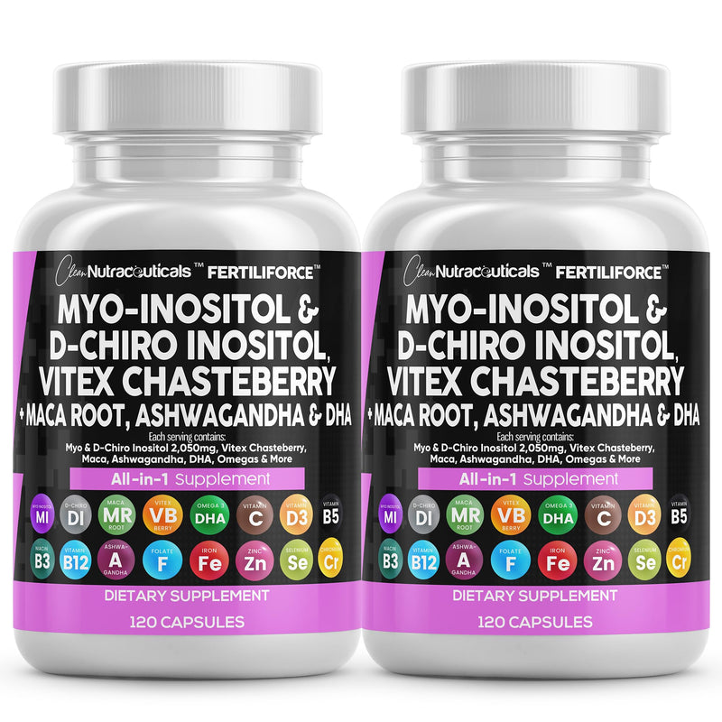 Myo-Inositol & D-Chiro Inositol 2050mg Fertility Supplement 40:1 Ratio - Prenatal Vitamins for Women with Ashwagandha Maca Root Vitex Chasteberry Iron DHA Folic Acid DIM Zinc - 2Pack 2