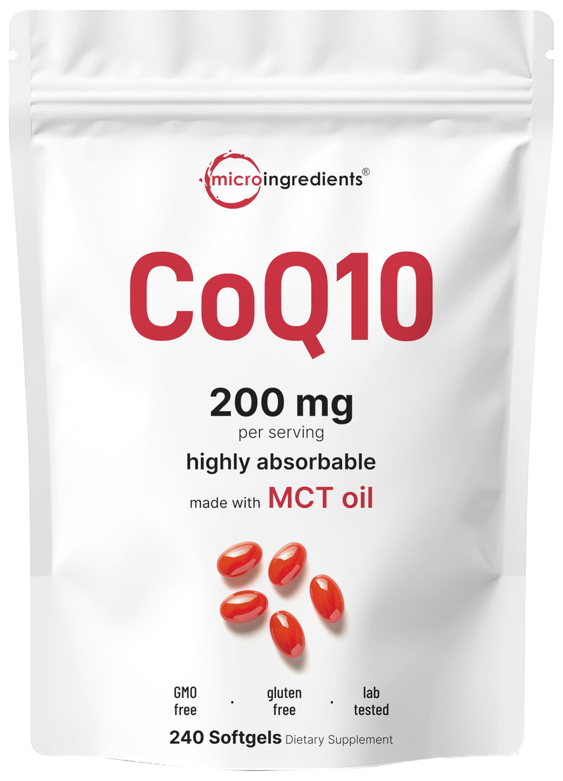 [Australia] - Micro Ingredients CoQ10 200mg Per Serving | 240 Softgels with Coconut MCT Oil | High Absorption Coenzyme Q10 as Ubiquinone | Antioxidant Support for Heart & Energy Health | Non-GMO 
